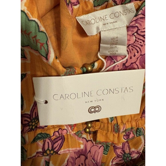 Caroline Constas womens Sleeveless Midi Dress size Medium Orange Floral Cotton - Picture 6 of 7